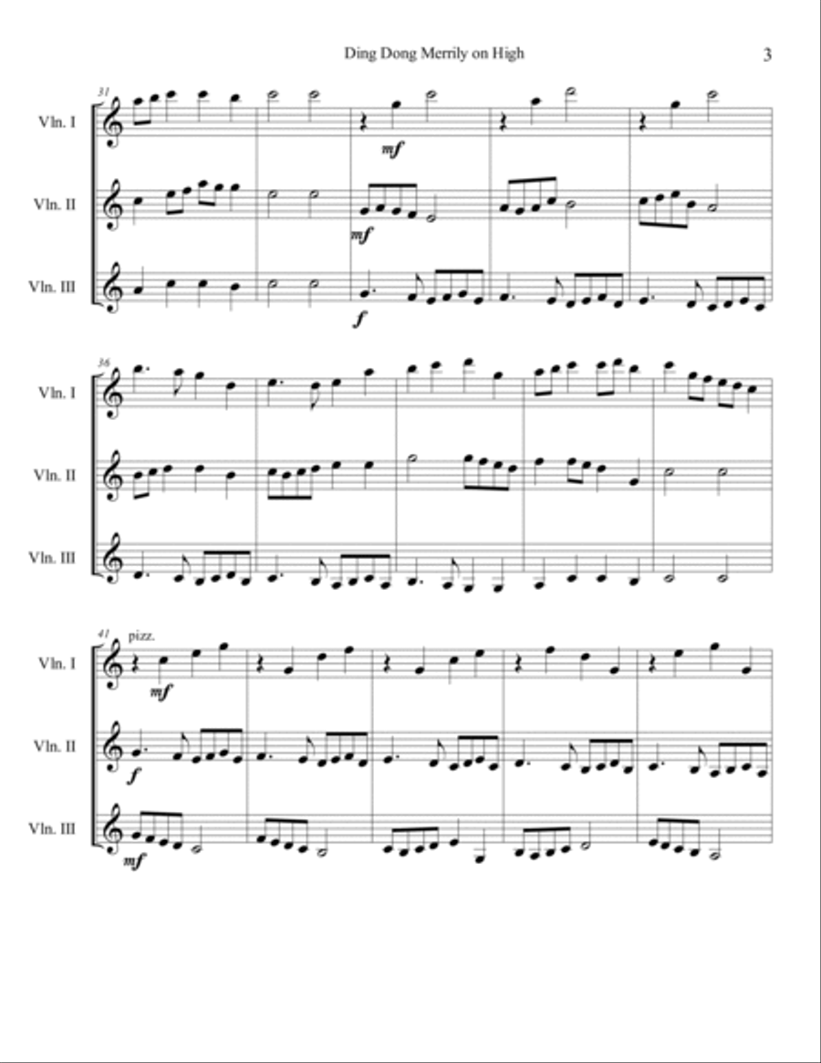 Ding Dong Merrily on High 3 Violins Small Ensemble scores gallery preview page 3