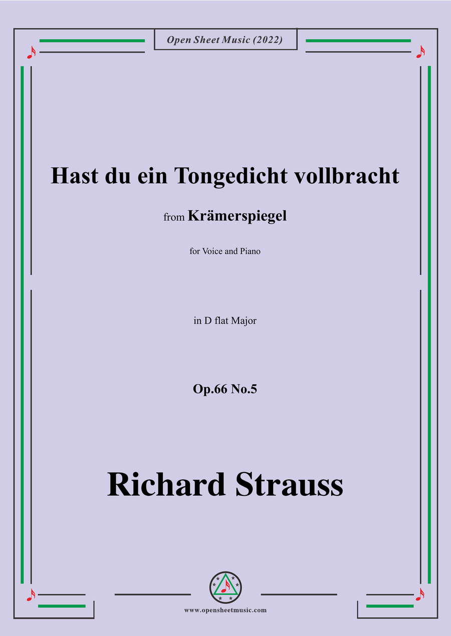 Richard Strauss-Hast du ein Tongedicht vollbracht,in D flat Major,Op.66 No.5