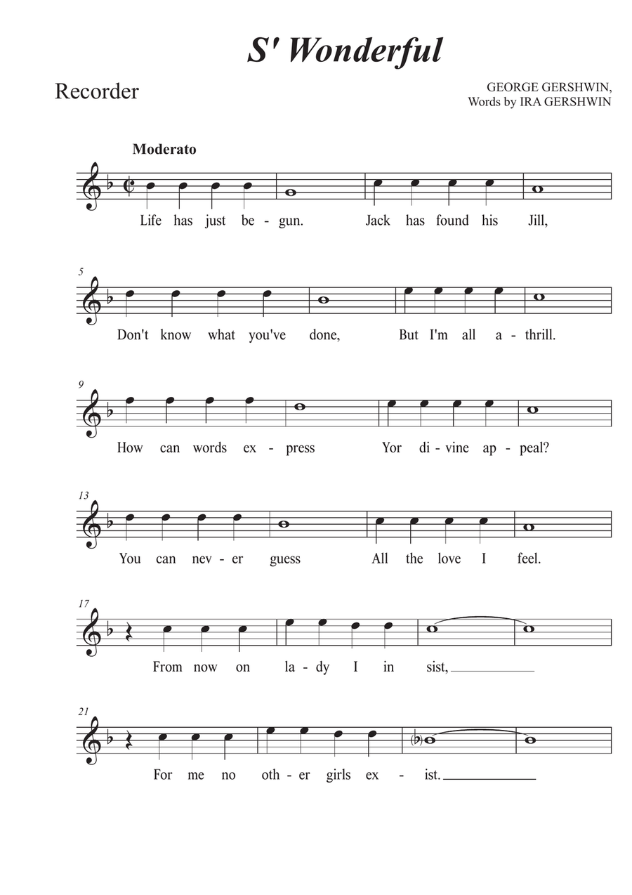S' Wonderful - Easy Recorder Soprano Recorder scores gallery preview page 1