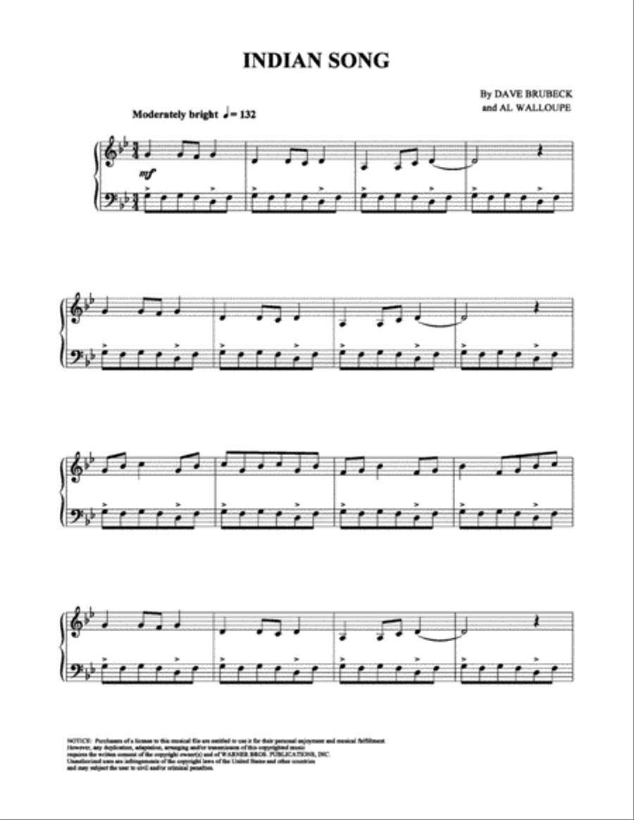 Indian Song Piano Solo scores gallery preview page 1