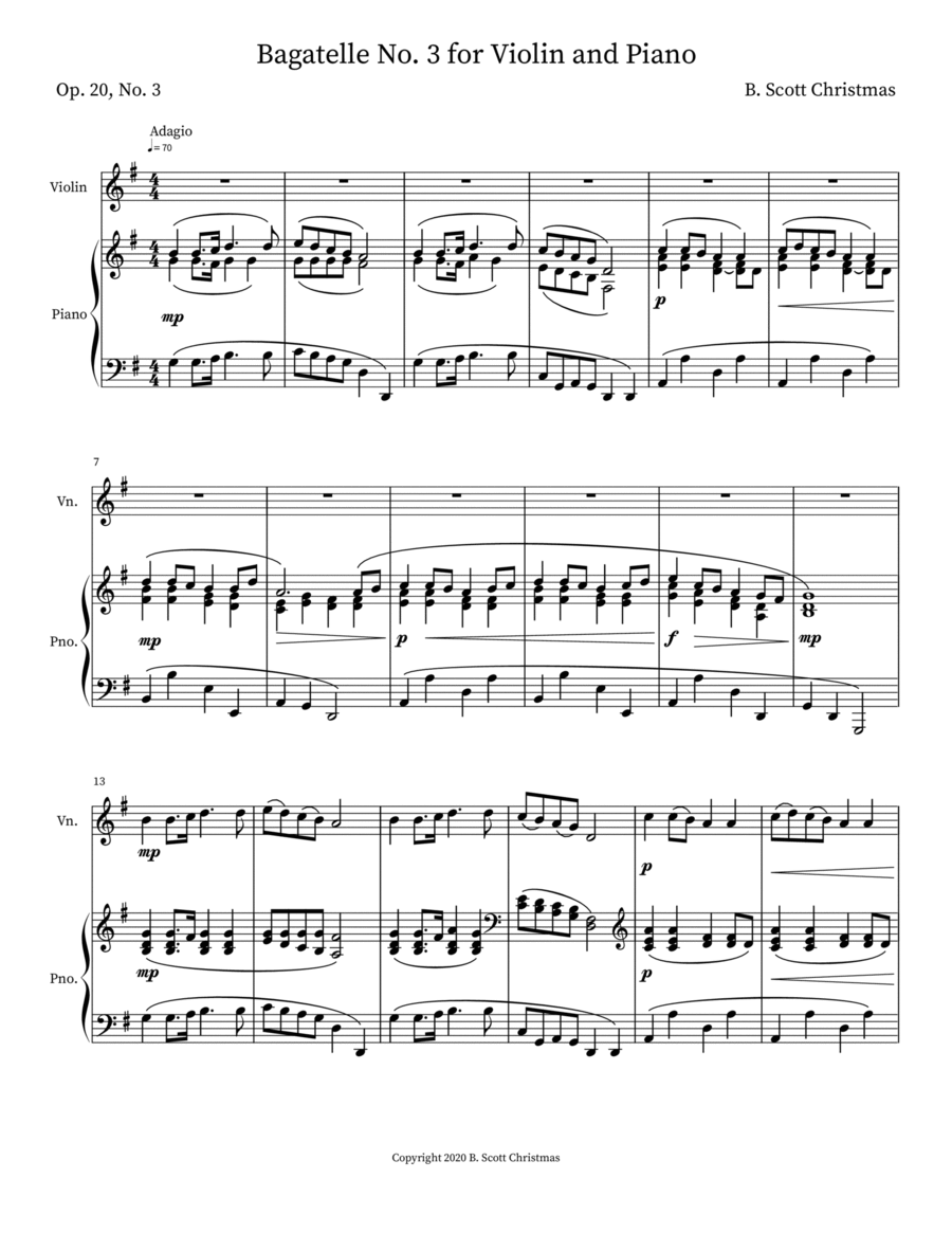 Bagatelle No. 3 for Violin and Piano