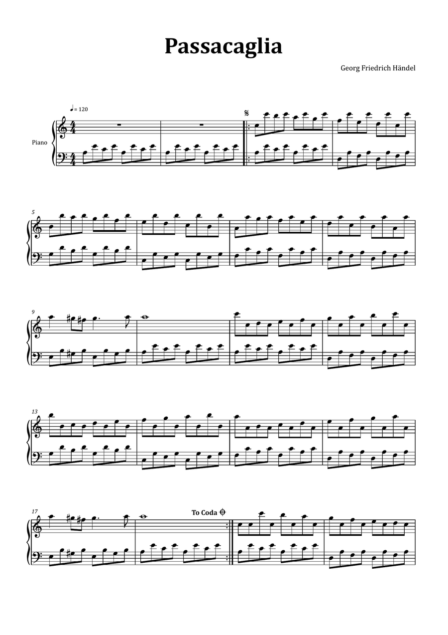 Passacaglia by Handel/Halvorsen - Piano Piano Solo scores gallery preview page 1