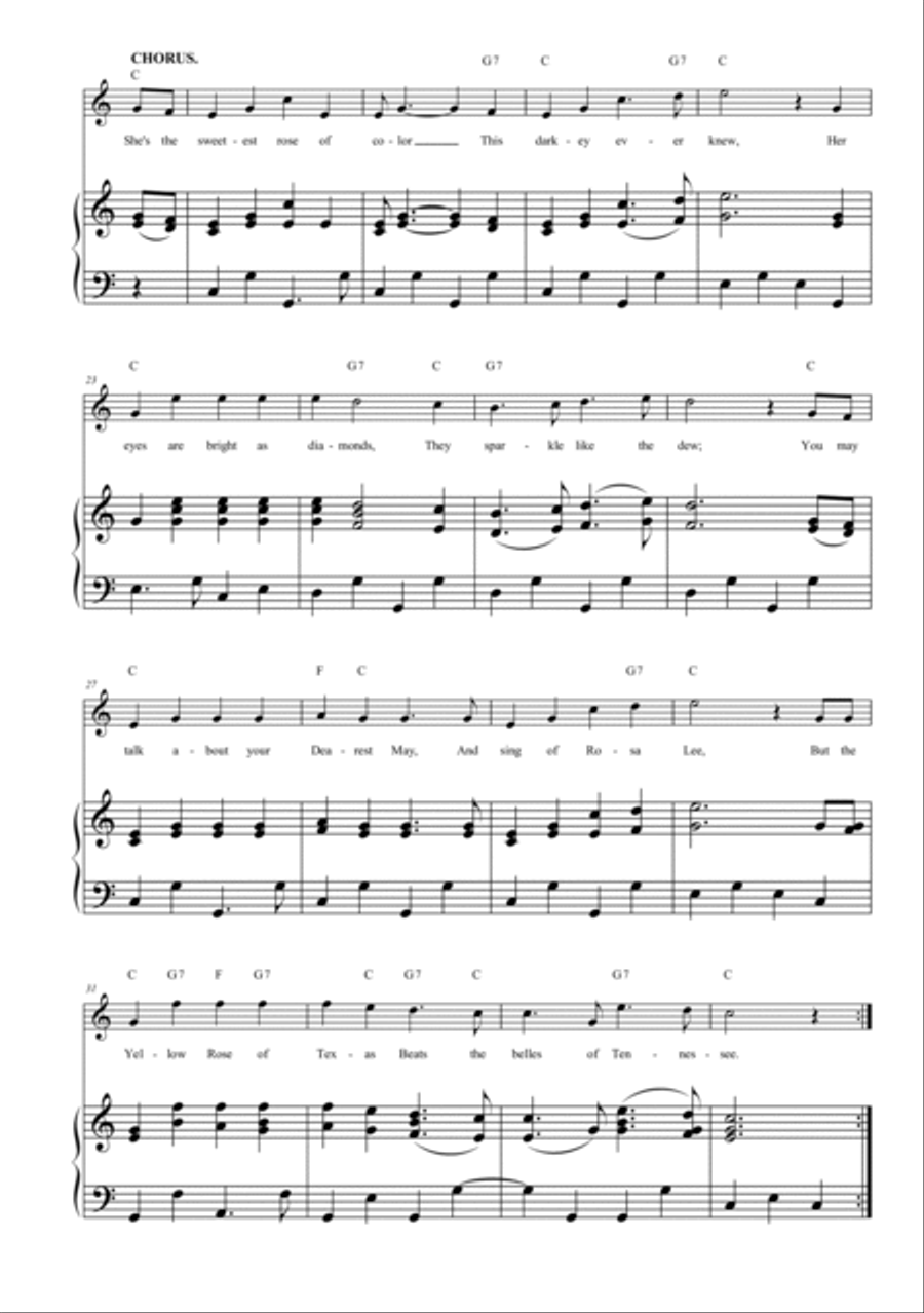 Yellow Rose of Texas Easy Piano scores gallery preview page 3