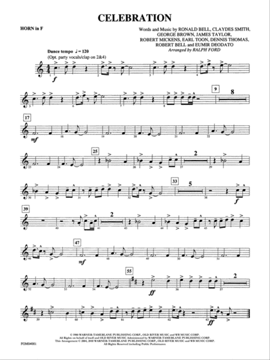 Celebration: 1st F Horn Full Orchestra scores gallery preview page 1