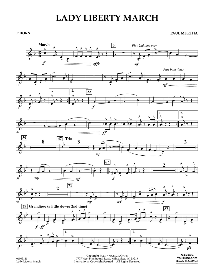 Lady Liberty March - F Horn Concert Band scores gallery preview page 1