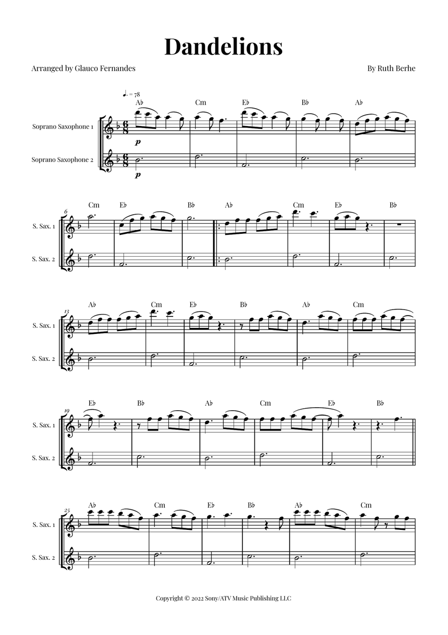 Dandelions Woodwind Duet scores gallery preview page 1