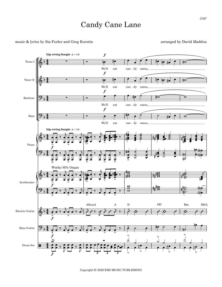 Candy Cane Lane by Sia Small Ensemble - Digital Sheet Music