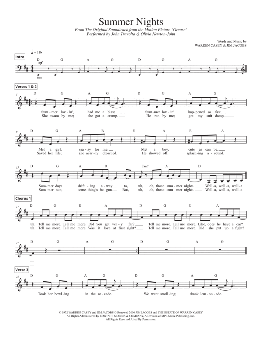 Summer Nights Summer Nights Piano scores gallery preview page 1