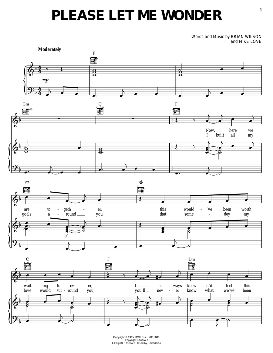 Please Let Me Wonder Please Let Me Wonder Piano, Vocal, Guitar scores gallery preview page 1
