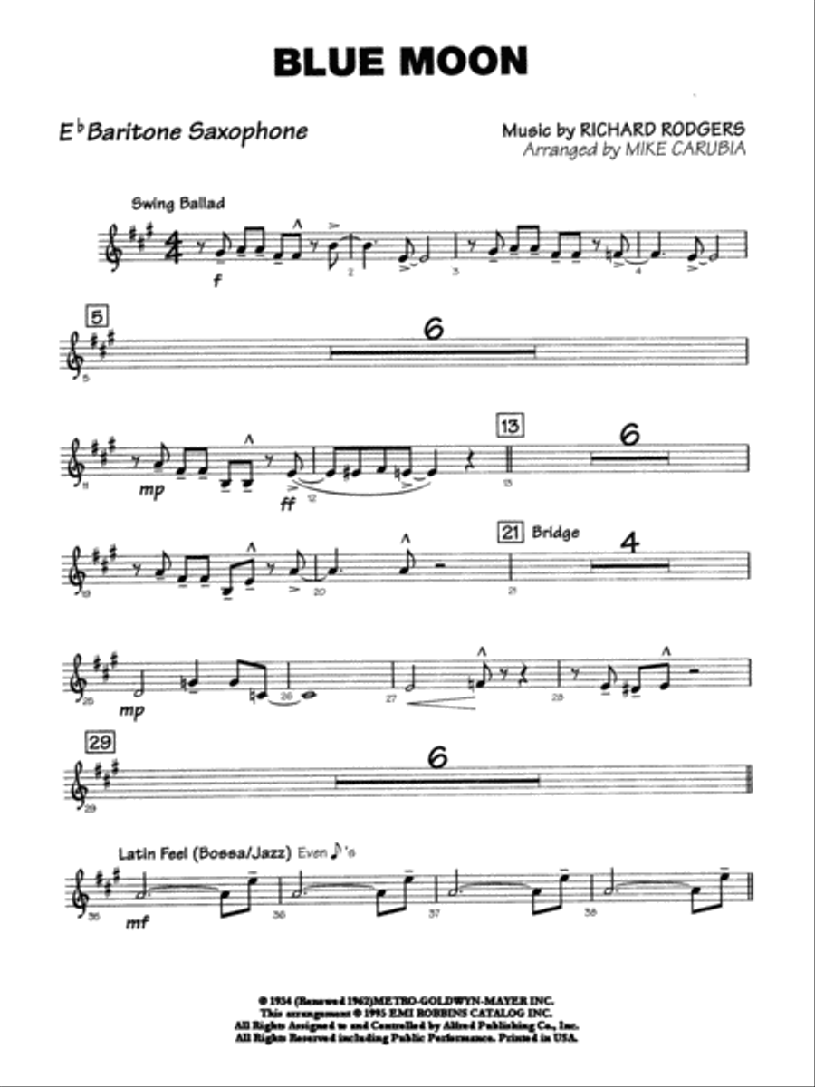 Blue Moon: E-flat Baritone Saxophone Jazz Ensemble scores gallery preview page 1