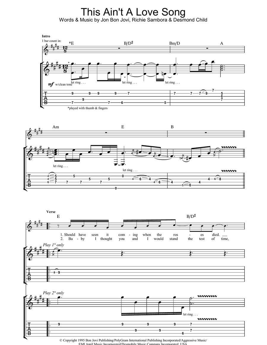 This Ain't A Love Song Guitar Tablature scores gallery preview page 1