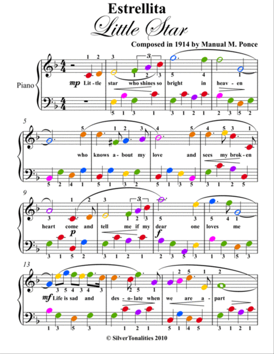 Estrellita Little Star Easy Piano Sheet Music with Colored Notation Piano Method scores gallery preview page 2