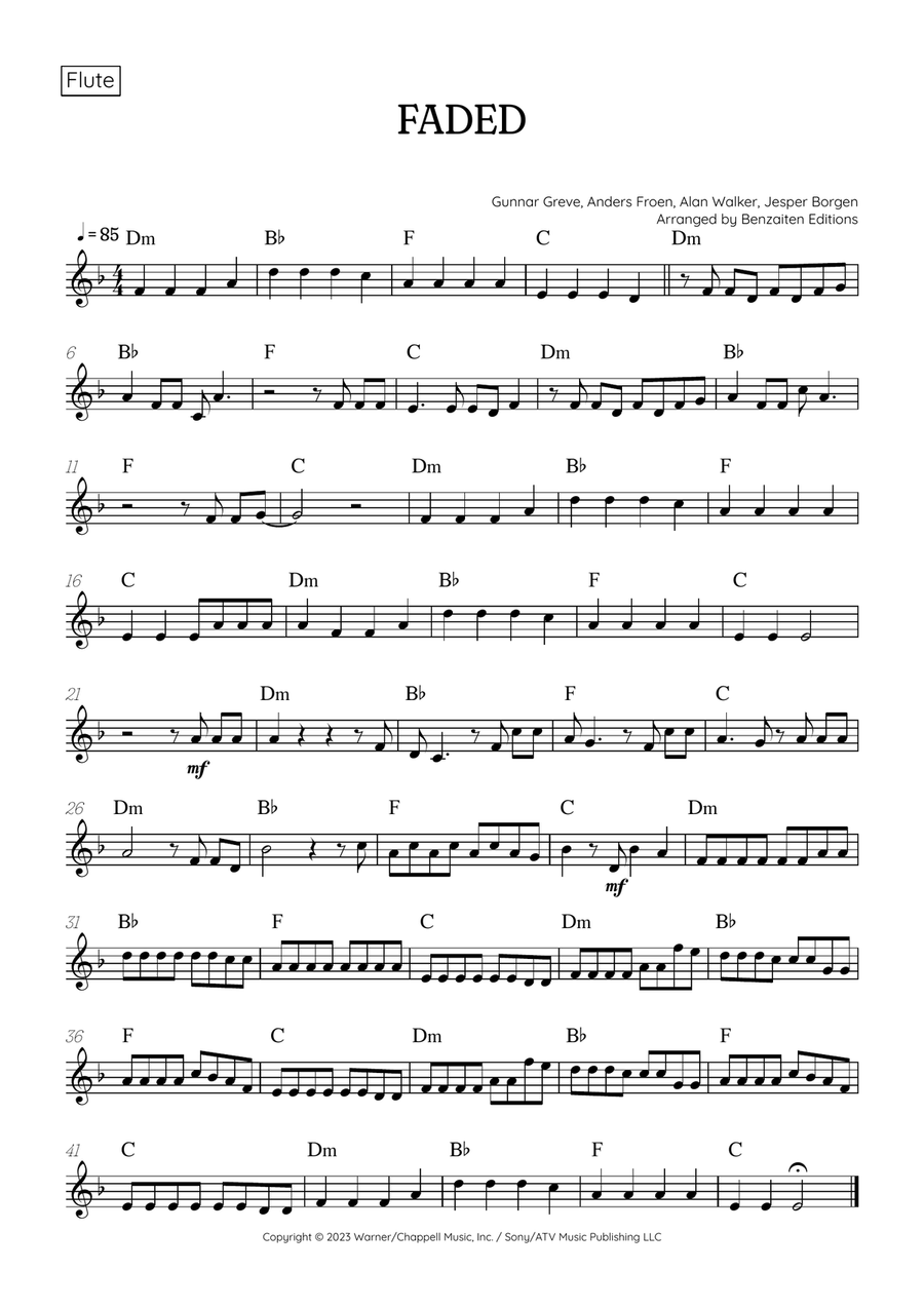 Faded Flute Solo scores gallery preview page 1