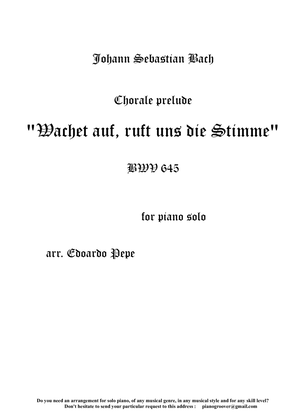 Book cover for Chorale prelude "Wachet auf, ruft uns die Stimme" BWV 645