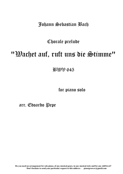 Chorale prelude "Wachet auf, ruft uns die Stimme" BWV 645 image number null