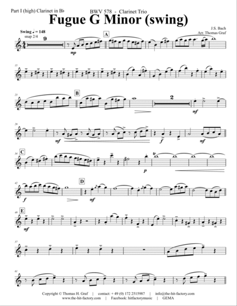 Fugue G Minor - (the 'little') - BWV 578 - Swing - Clarinet Trio Clarinet Trio scores gallery preview page 5