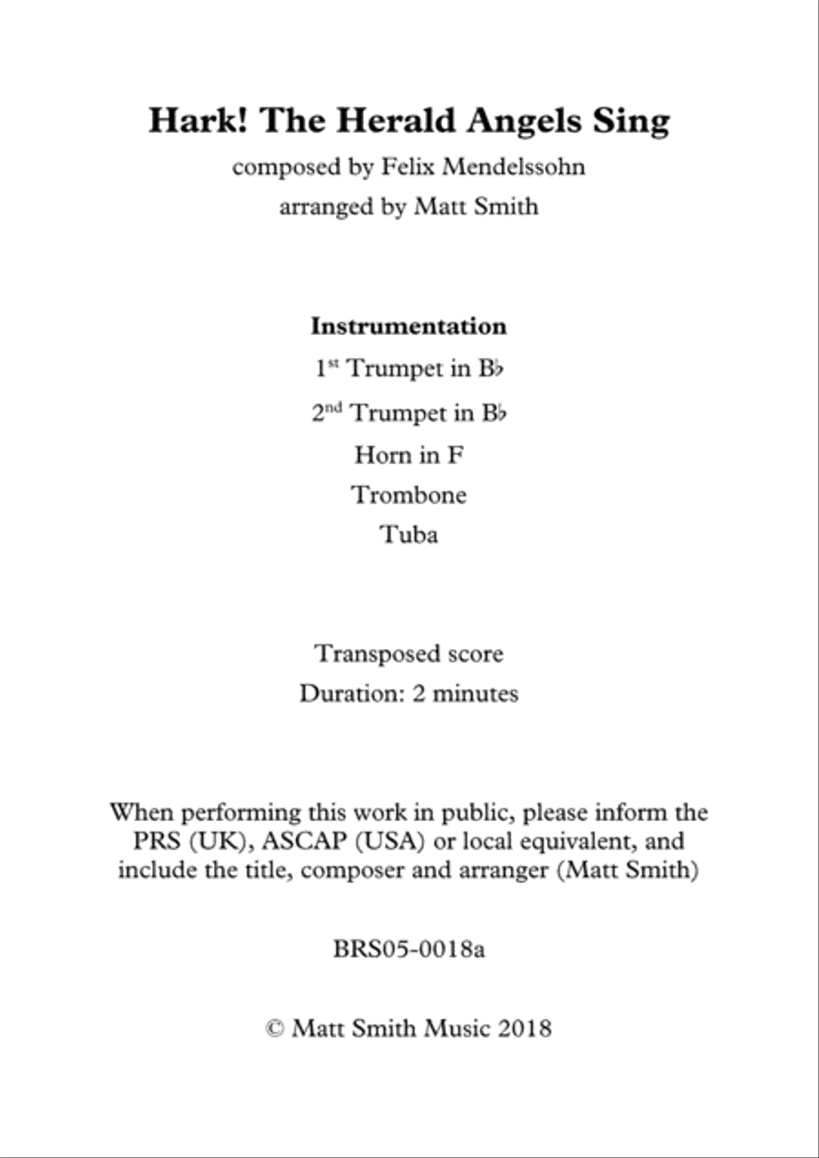 Hark! The Herald Angels Sing by Felix Mendelssohn - BRASS QUINTET Brass Quintet scores gallery preview page 2