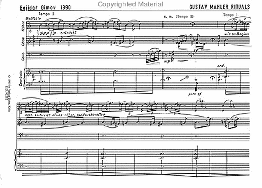 Gustav Mahler Rituals für Altflöte (auch Bassflöte), Oboe, Violoncello und Cembalo (1990) -a work in progress-