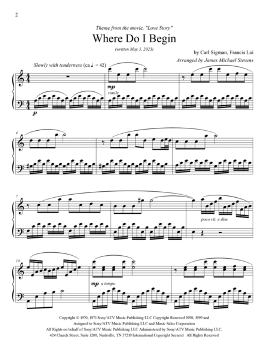 Where Do I Begin (love Theme) Piano Solo scores gallery preview page 2