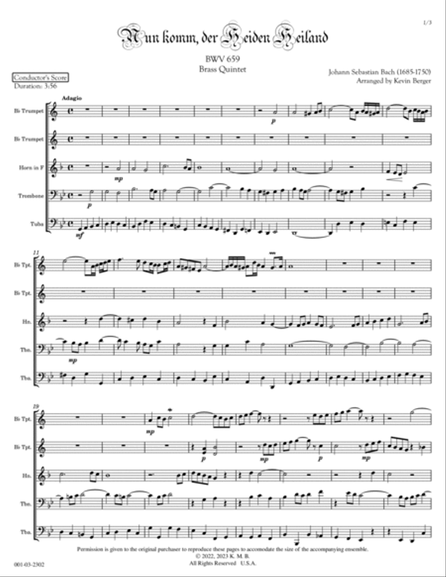 Nun komm, der Heiden Heiland, BWV 659 Chamber Music scores gallery preview page 2