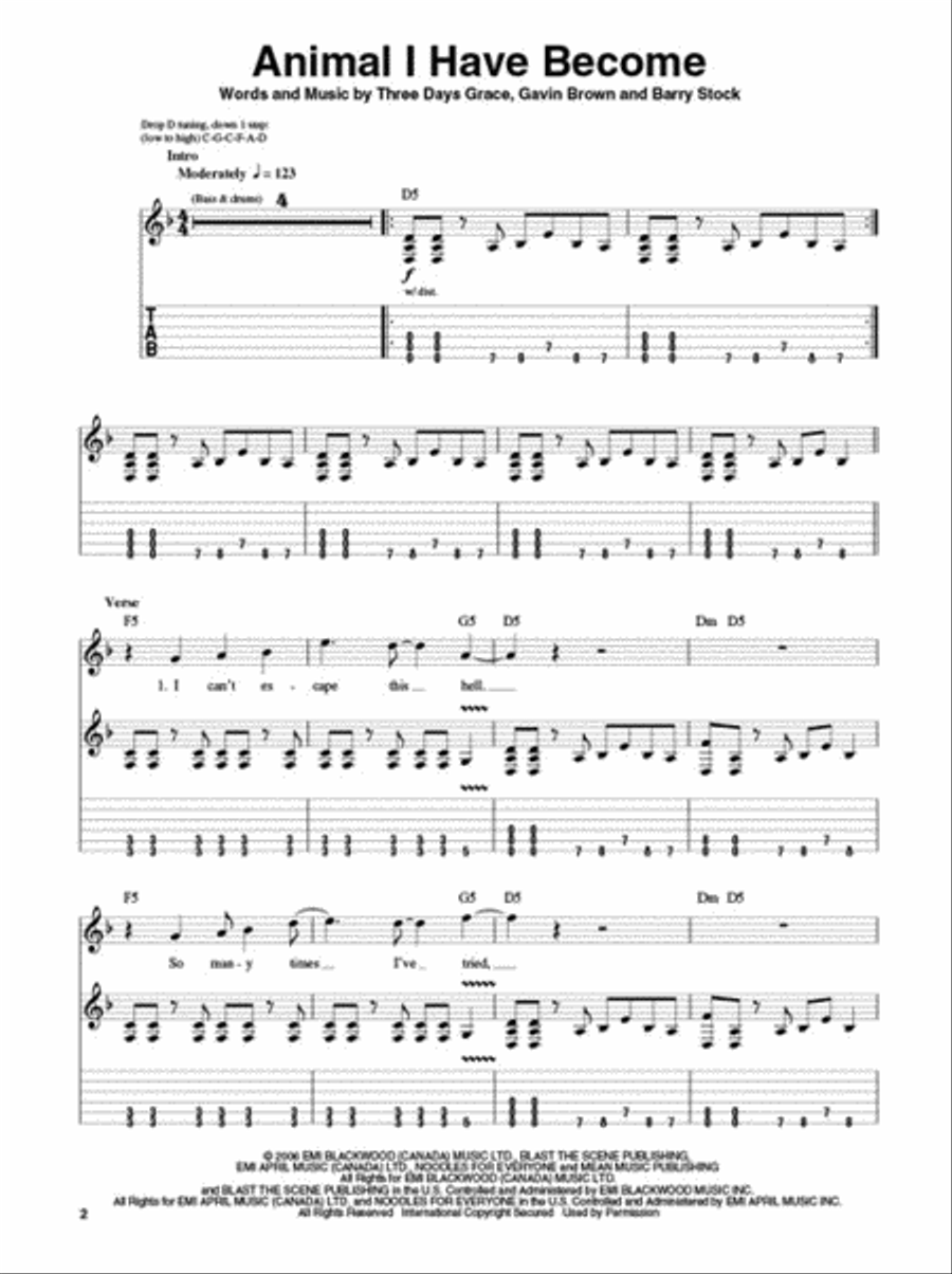Three Days Grace Guitar Tablature scores gallery preview page 3