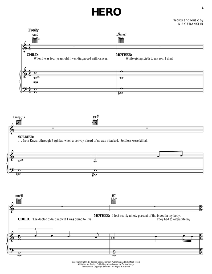 Hero Piano, Vocal, Guitar scores gallery preview page 1