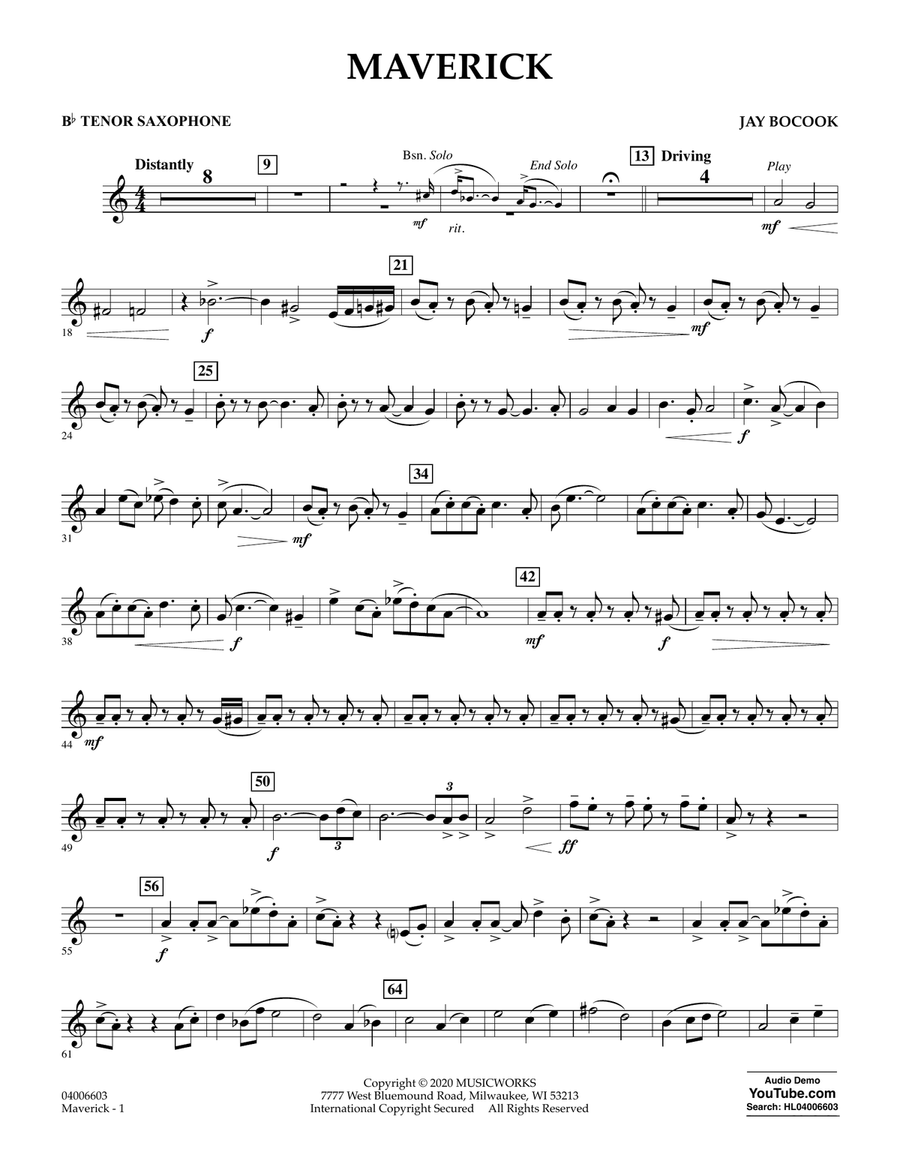 Maverick - Bb Tenor Saxophone Concert Band scores gallery preview page 1