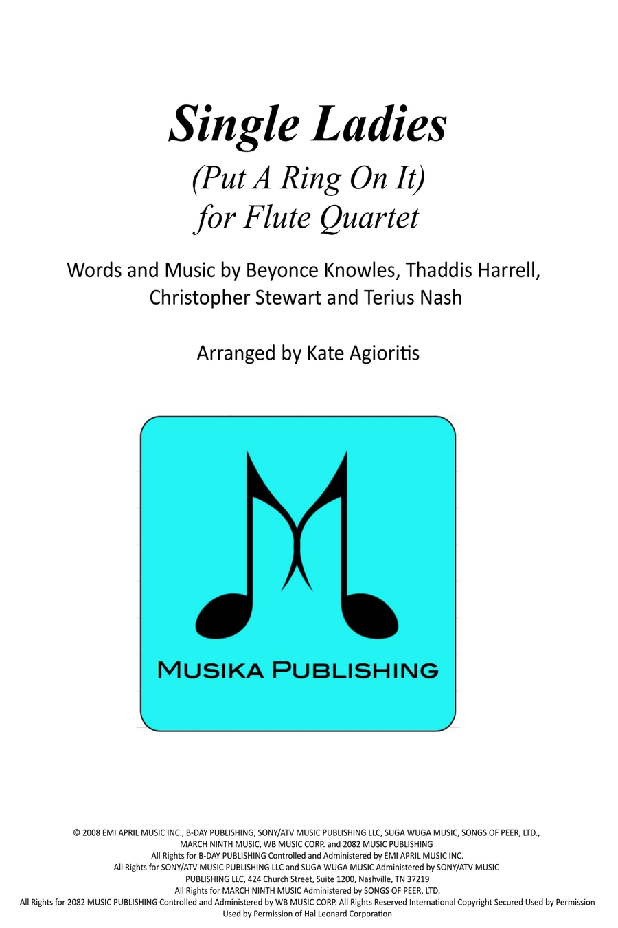 Single Ladies (Put A Ring On It) Flute Quartet scores gallery preview page 1