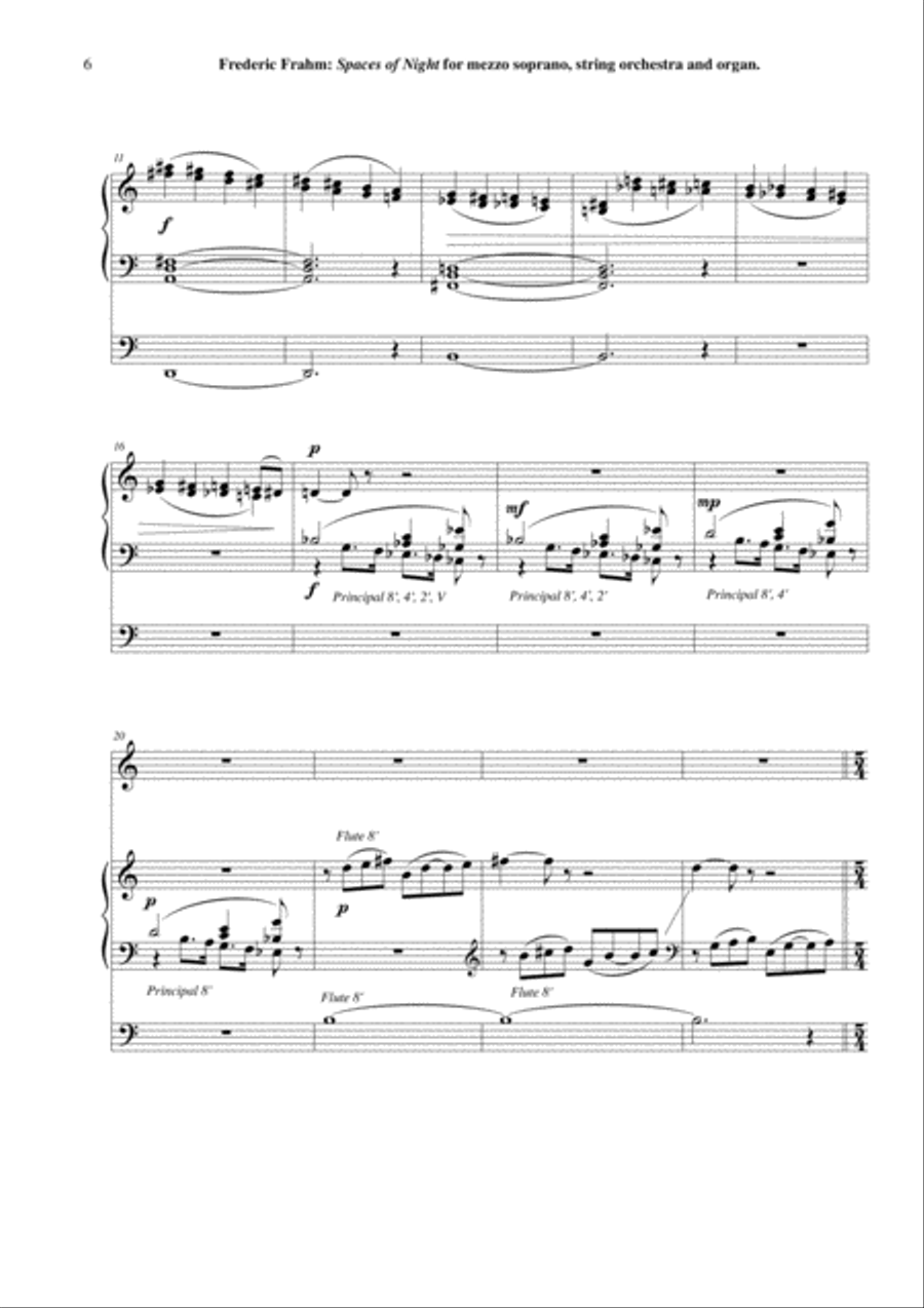 Frederick Frahm: Spaces of Night for voice and organ Small Ensemble scores gallery preview page 6