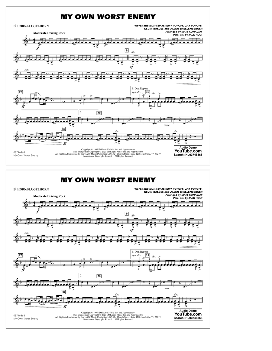 My Own Worst Enemy (arr. Matt Conaway) - Bb Horn/Flugelhorn