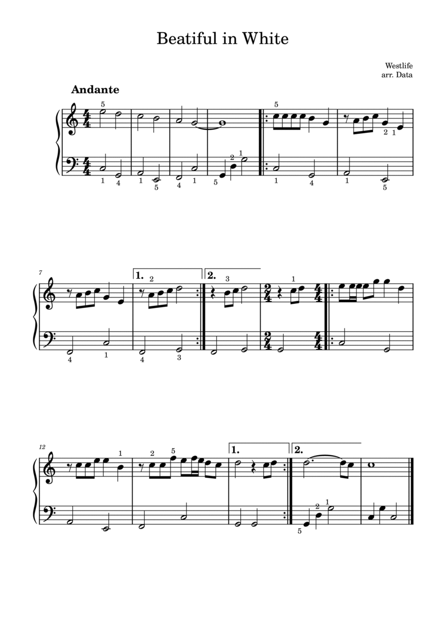 Beautiful In White Easy Piano scores gallery preview page 1