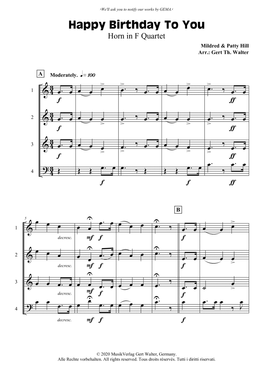 Happy Birthday To You Happy Birthday To You Horn scores gallery preview page 1