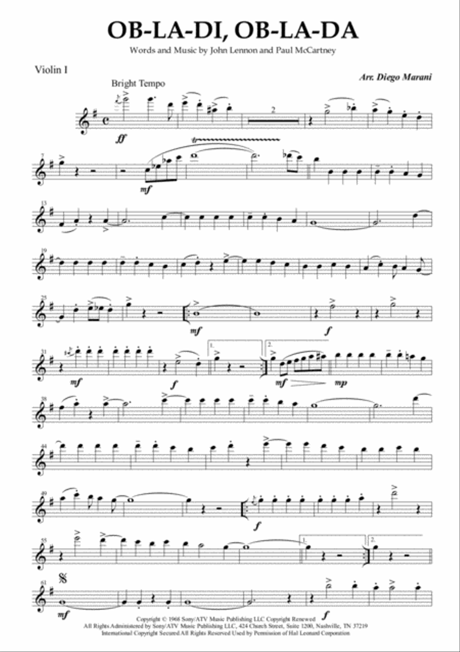 Ob-La-Di, Ob-La-Da String Quartet scores gallery preview page 1