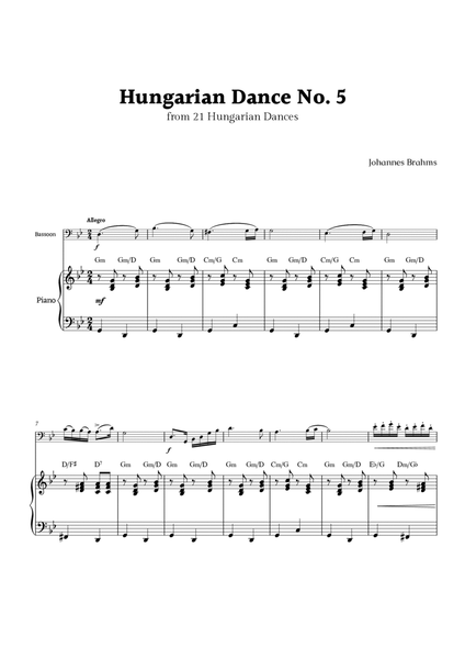 Hungarian Dance No. 5 by Brahms for Bassoon and Piano image number null