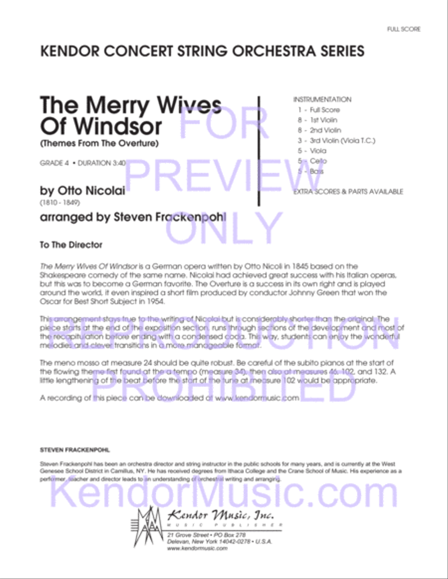 Merry Wives Of Windsor, The (Themes From The Overture) (Full Score) Orchestra scores gallery preview page 2