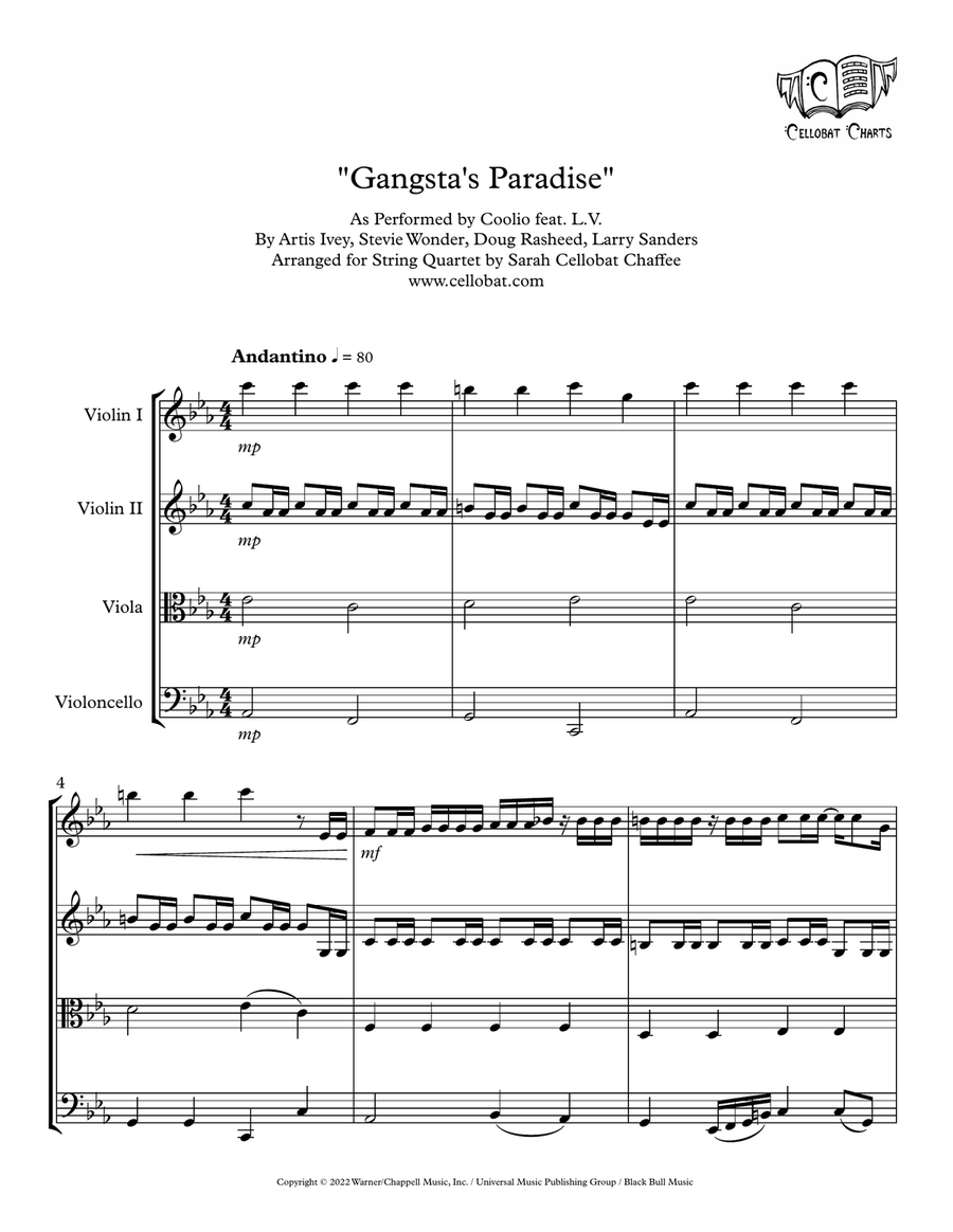 Gangsta's Paradise String Quartet scores gallery preview page 1