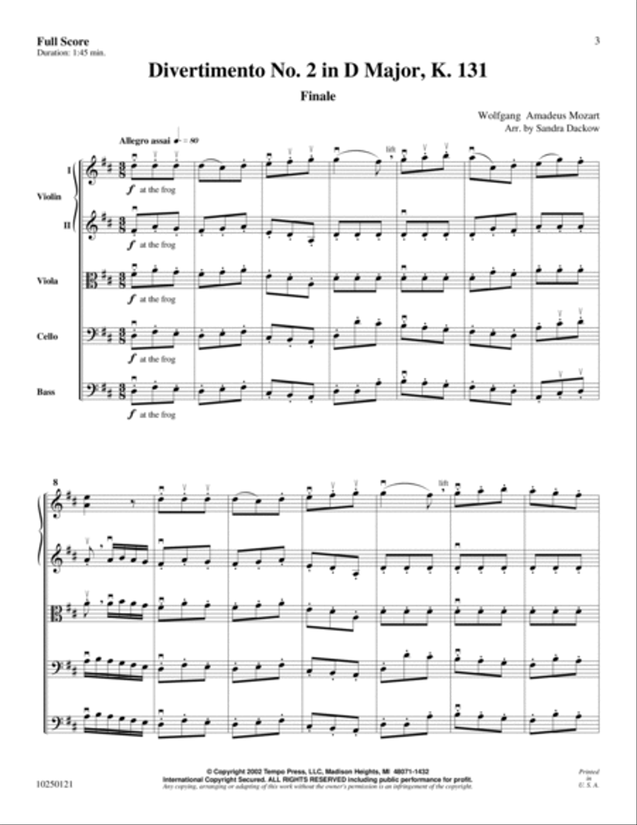 Divertimento No. 2 in D, Finale, K. 131 Orchestra scores gallery preview page 2