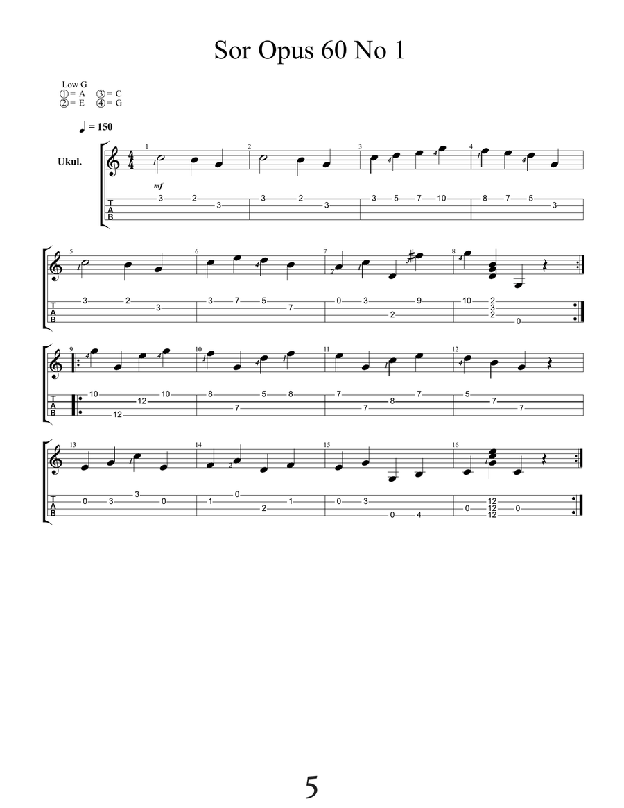 Sor 25 Progressive Etudes For Low G Ukulele Ukulele scores gallery preview page 5