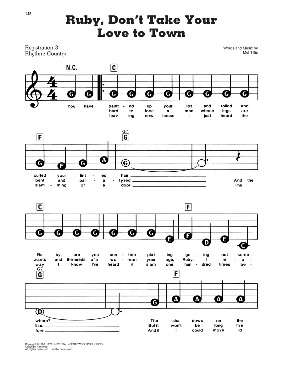 Ruby, Don't Take Your Love To Town Electronic Keyboard scores gallery preview page 1