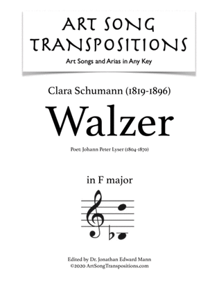Book cover for SCHUMANN: Walzer (transposed to F major)