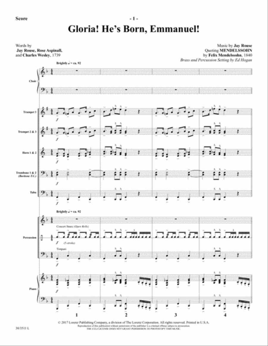 Gloria! He’s Born, Emmanuel! - Brass and Percussion Score and Parts Choir scores gallery preview page 3