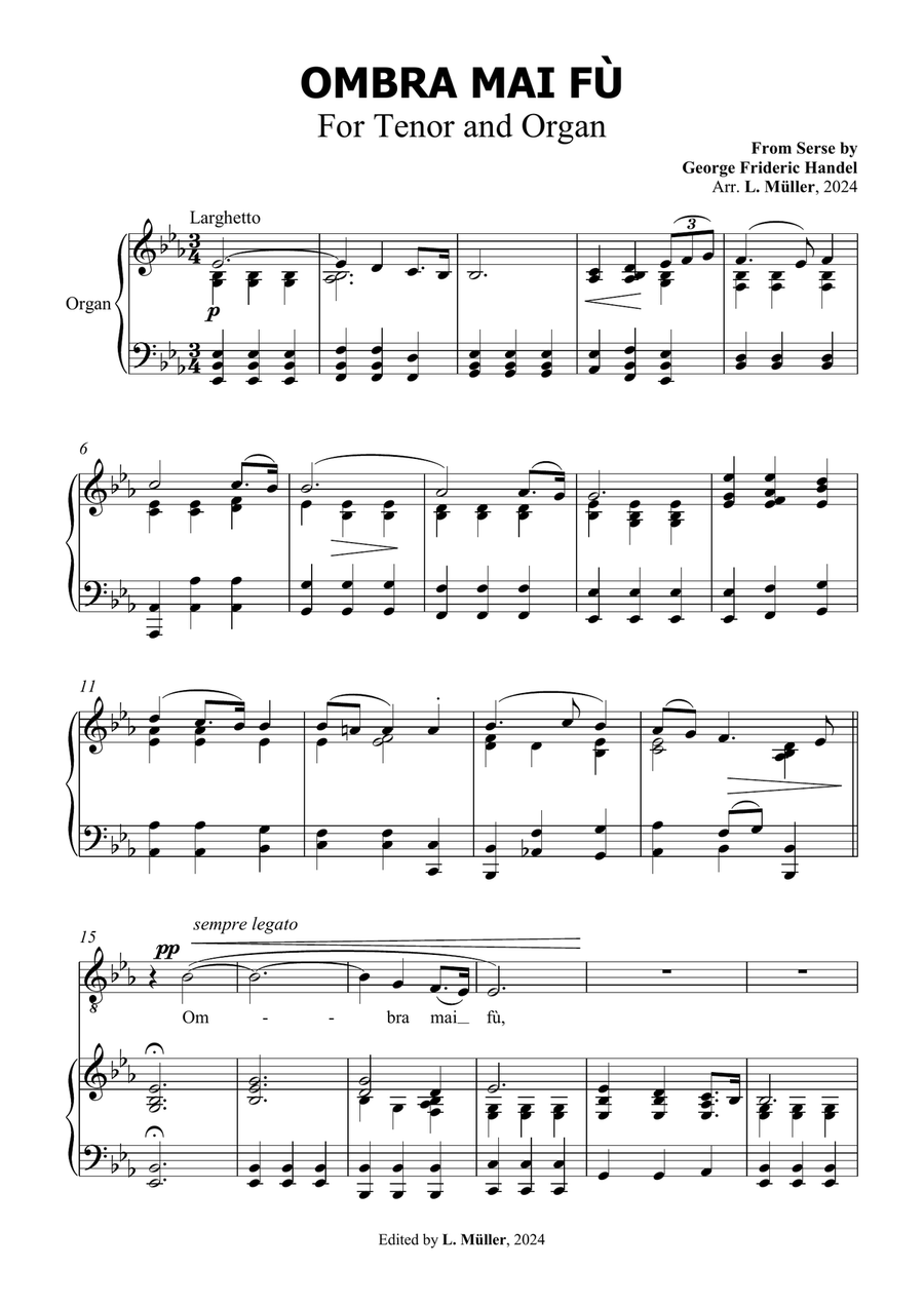 Book cover for Ombra Mai Fù - G. F. Handel - for Contralto Solo with Accompaniment in Eb Major