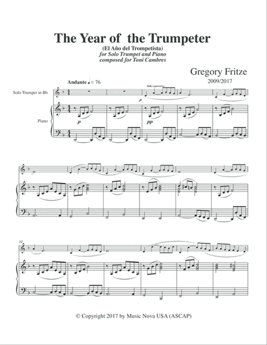 The Year of the Trumpeter (piano reduction) Trumpet Solo scores gallery preview page 5