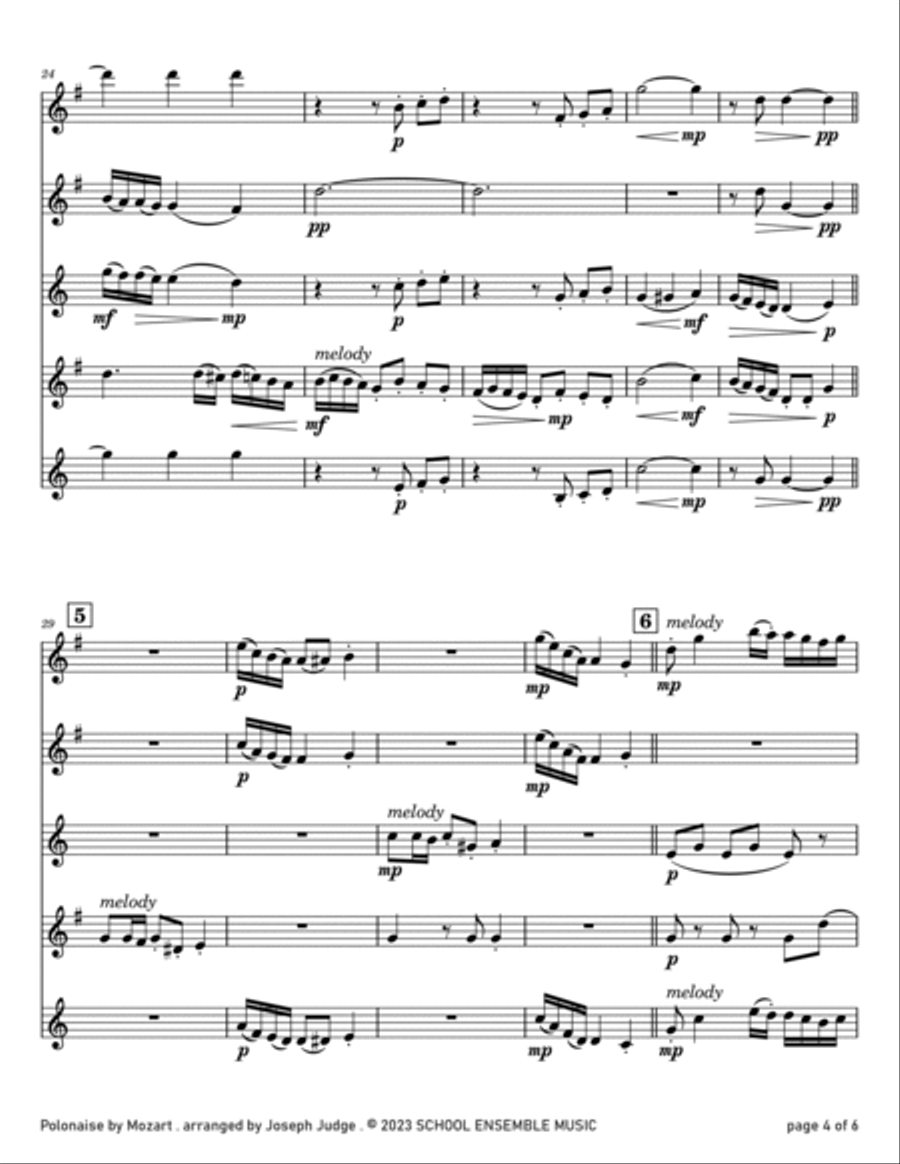 Polonaise by Mozart for Saxophone Quartet in Schools Saxophone Quartet scores gallery preview page 4