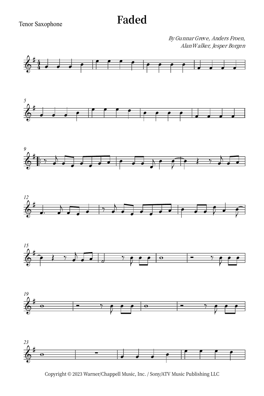 Faded Tenor Saxophone scores gallery preview page 1