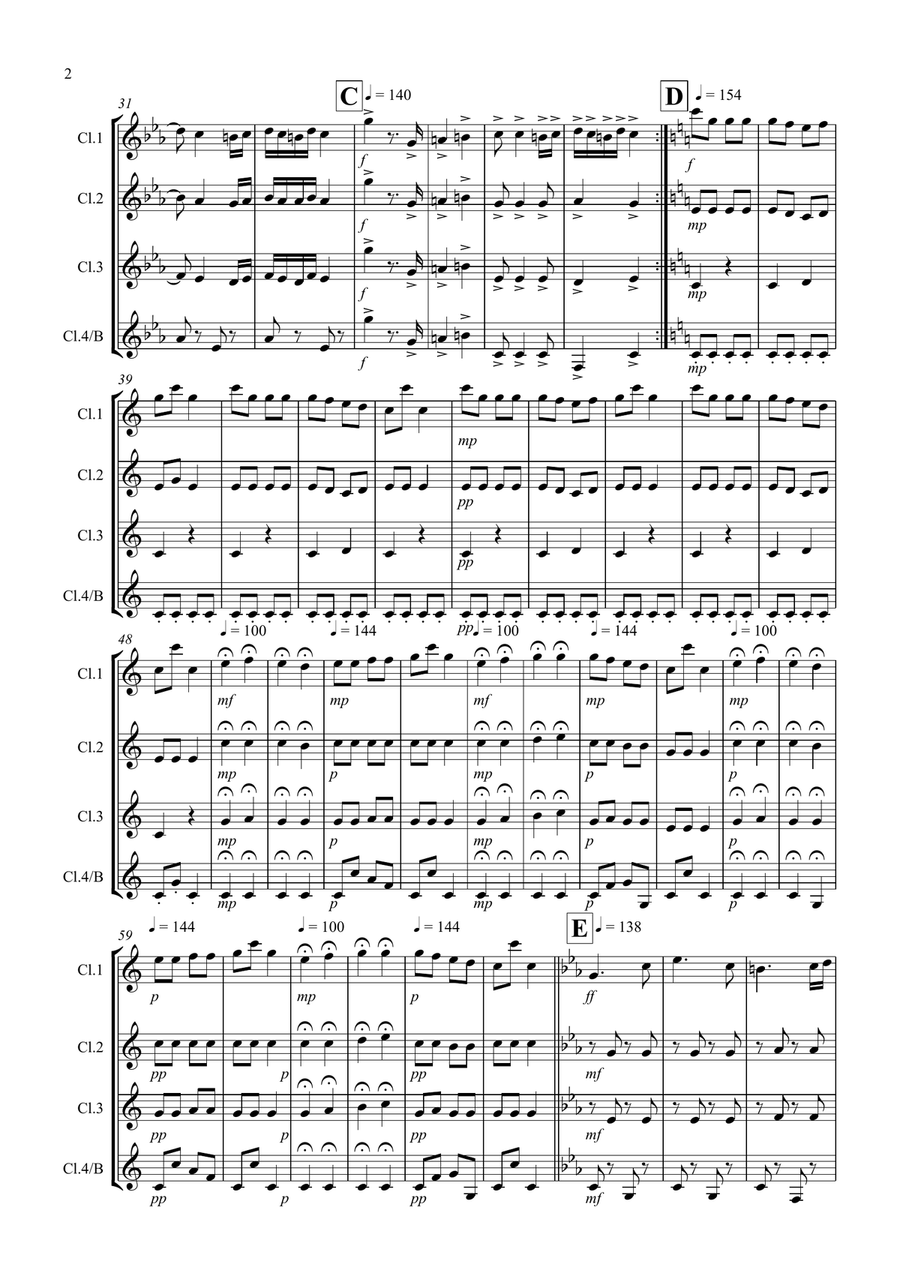 Hungarian Dance No.5 for Clarinet Quartet Clarinet Quartet scores gallery preview page 2
