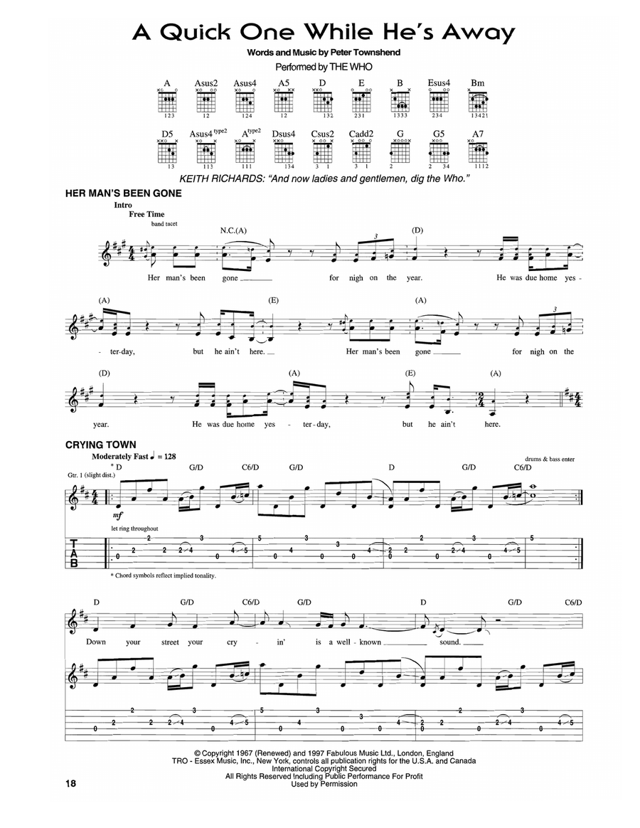 A Quick One While He's Away Guitar Tablature scores gallery preview page 1