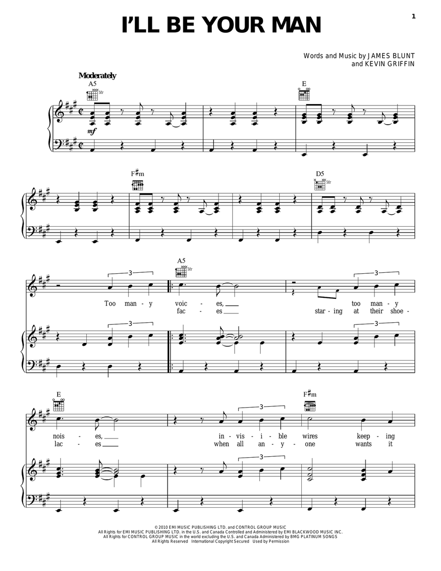 I'll Be Your Man Piano, Vocal, Guitar scores gallery preview page 1