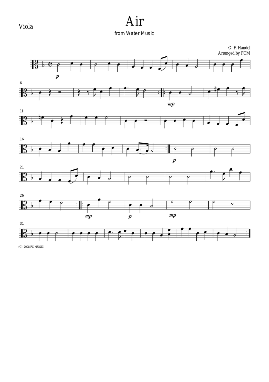 Handel Aria from Water Music, for string quartet, CH105 String Quartet scores gallery preview page 3