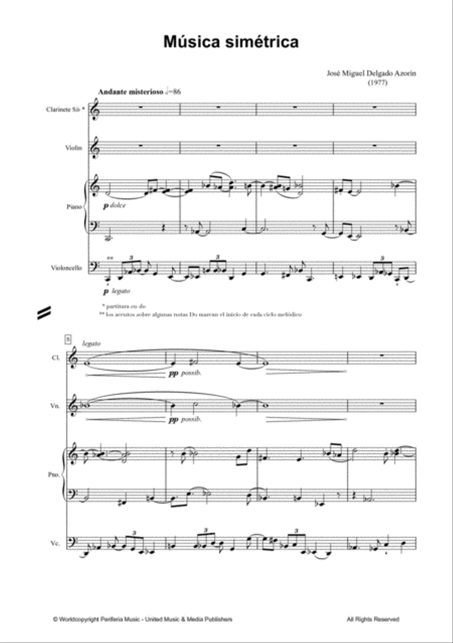 Música Simétrica for Violin, Clarinet, Piano and Cello Clarinet scores gallery preview page 2